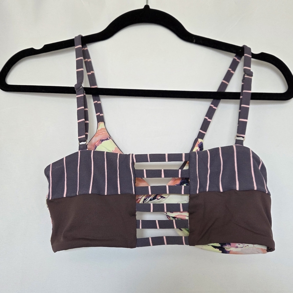 Maaji Yellow Peach Floral Twist Front Strappy Swim Bikini Top - Picture 3 of 10
